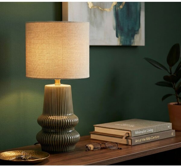 Khaki/krémová keramická stolní lampa s textilním stínidlem (výška 41,5 cm) Harmony – Mauro Ferretti
