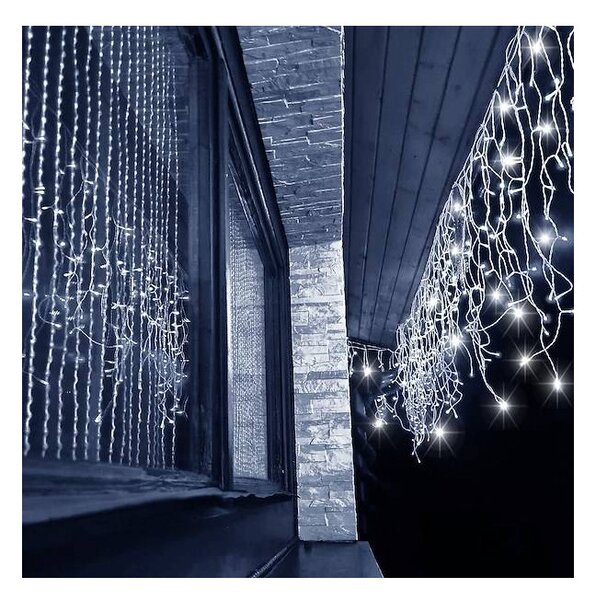 LED krápníky - 14,5m, 300LED, IP44, studená bílá + záblesky
