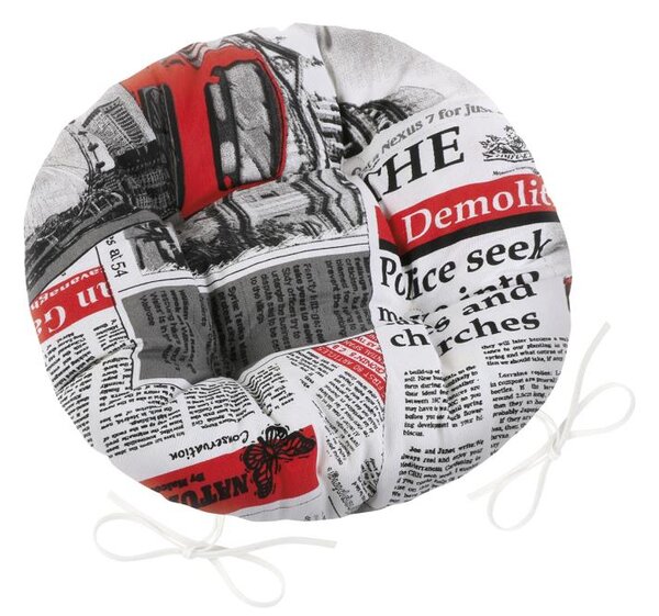 BELLATEX Sedák EMA kulatý prošívaný Noviny červená průměr 40 cm