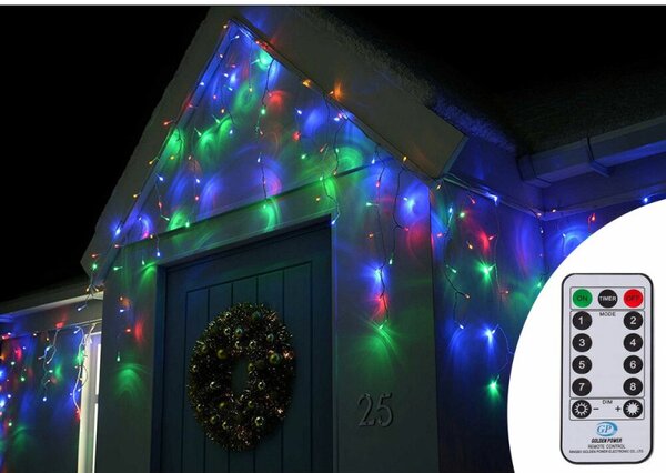 LED krápníky - 14,5m, 300LED, 8 funkcí, ovladač, IP44, multicolor