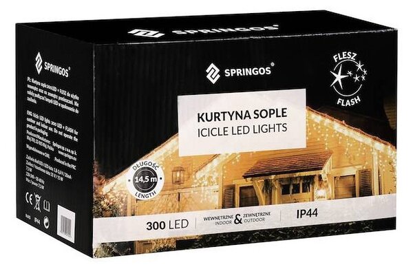 LED krápníky - 14,5m, 300LED, IP44, multicolor + záblesky