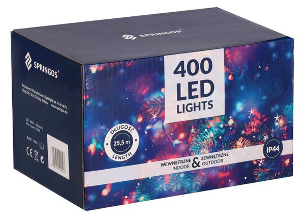LED světelný řetěz - 33,5m, 400LED, IP44, studená bílá