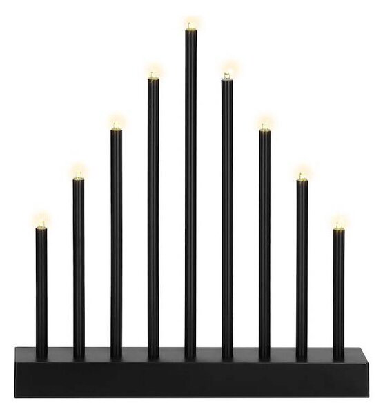 LED vánoční svícen - 9 svíček, 27cm, 3xAA, černý