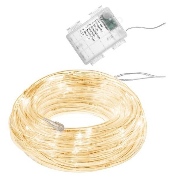 LED světelná hadice - 5m, 50LED, 8 funkcí, 3xAA, IP44, teplá bílá