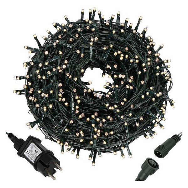 LED světelný řetěz - 52,5m, 1000LED, 8 funkcí, IP44, teplá bílá