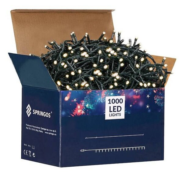 LED světelný řetěz - 52,5m, 1000LED, 8 funkcí, IP44, teplá bílá