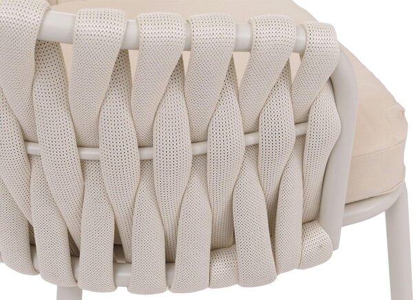 Sada 6 hliníkových jídelních židlí HWC-P89, židle do interiéru s područkami, látka/textil (180 g/m²) provazové pletivo Rope krémová