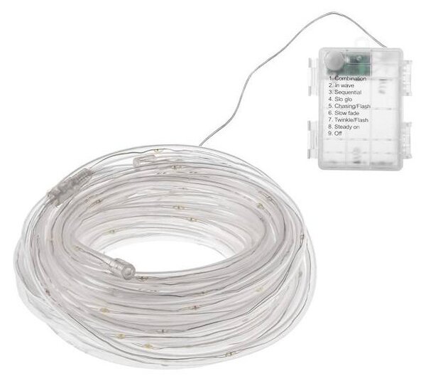 LED světelná hadice - 5m, 50LED, 8 funkcí, 3xAA, IP44, teplá bílá