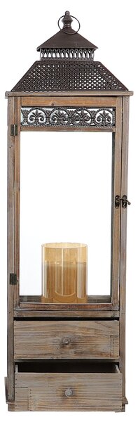Dřevěný lucerna krajkový se šuplíkem MSL3352 - hnědý (38x31x123 cm) venkovský stylu