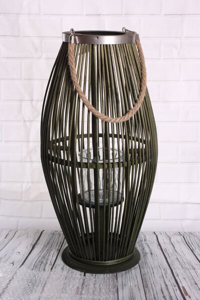 Bambusová lucerna se sklem - zelená (30x59x29 cm) moderní stylu
