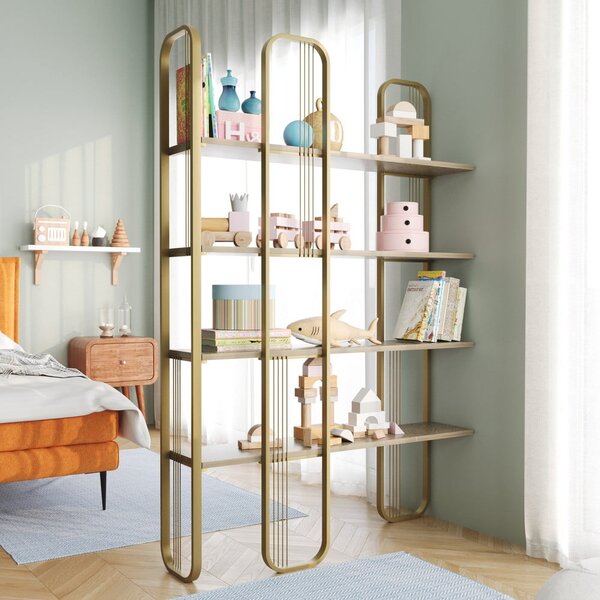 Regál v dekoru borovice ve zlaté barvě 125x180 cm Sierra – Kalune Design