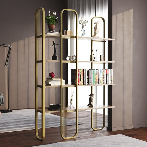 Regál v dekoru borovice ve zlaté barvě 125x180 cm Sierra – Kalune Design