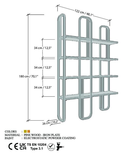 Regál v dekoru borovice ve zlaté barvě 125x180 cm Sierra – Kalune Design