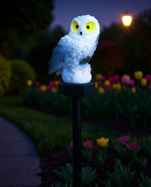 Solární zahradní lampa – Sova na zapichovacím stojanu Barva: Studená bílá