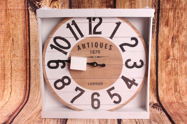 Dřevěné nástěnné hodiny "ANTIQUES" (p. 33cm) moderní stylu
