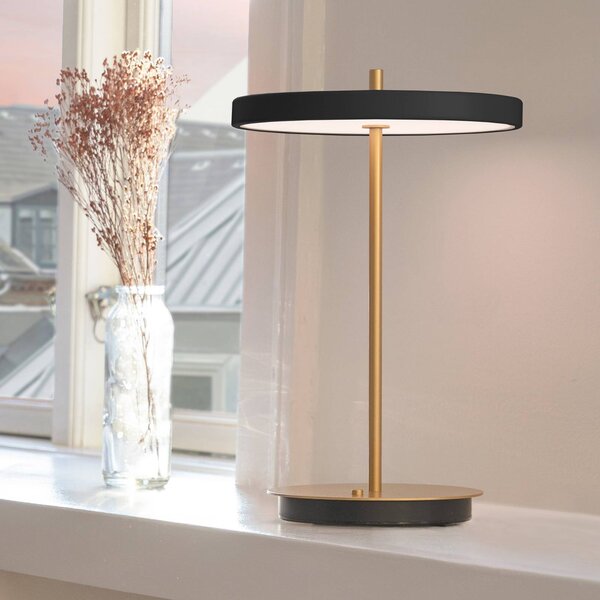 UMAGE LED dobíjecí stolní lampa Asteria Move černá/mosaz 31 cm, stmívatelný, Mosaz / zlato, Obývací pokoj / jídelna, kov, Design