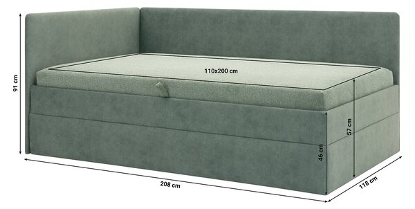 Jednolůžková postel 110 cm Optoman (zelená) (s roštem a matracem) (s úl. prostorem)