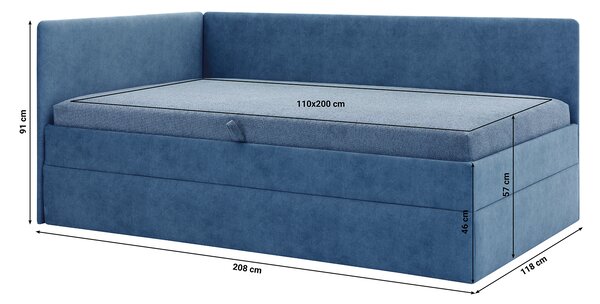 Jednolůžková postel 110 cm Optoman (modrá) (s roštem a matracem) (s úl. prostorem)