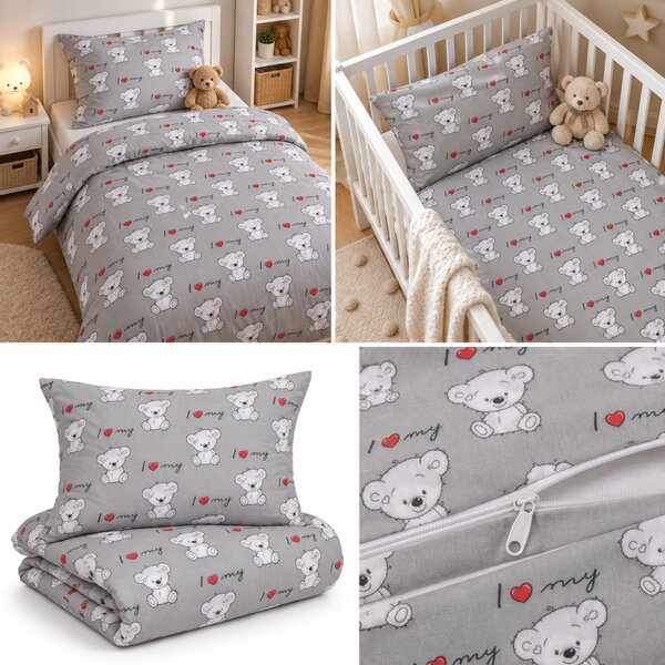 Povlečení bavlněné dětské Medvídci bílé TiaHome - Detský set 130x90cm + 65x45cm