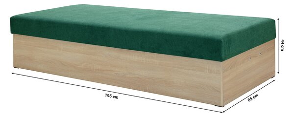 Jednolůžková postel (válenda) 85 cm Idona (smaragdová) (s roštem a matrací) (s úl. prostorem)