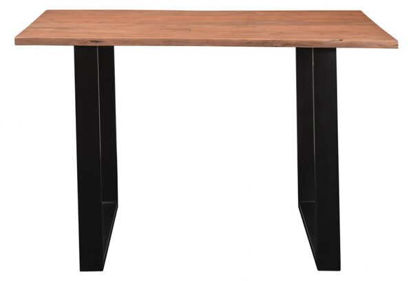 Jídelní stůl Willy z masivní akácie s černými kovovými nohami, lakovaný, přírodní – 120×80 cm