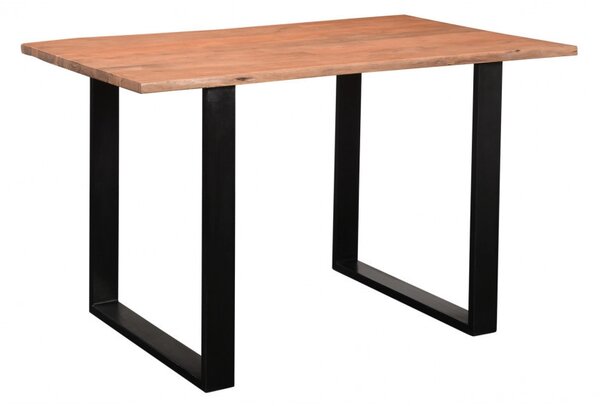 Jídelní stůl Willy z masivní akácie s černými kovovými nohami, lakovaný, přírodní – 120×80 cm