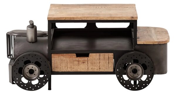 Masivní konferenční stolek Car II z mangového dřeva a kovu, lakovaný, šedý – 102×65×48 cm
