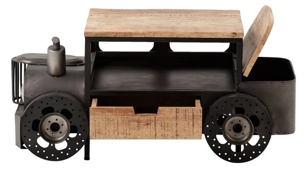 Masivní konferenční stolek Car II z mangového dřeva a kovu, lakovaný, šedý – 102×65×48 cm