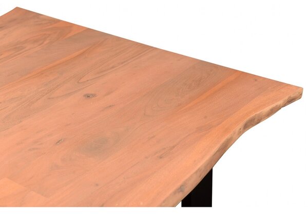 Jídelní stůl Willy z masivní akácie s černými kovovými nohami, lakovaný, přírodní – 120×80 cm