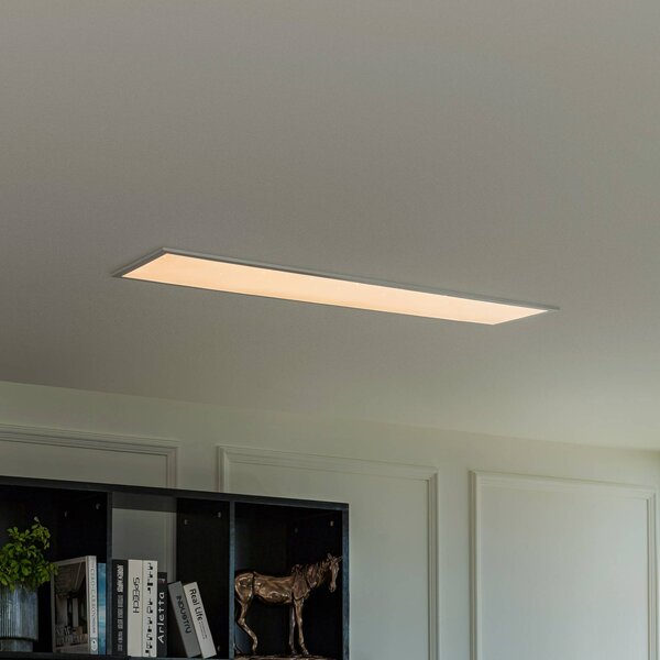 Lindby Kenma LED panel, 29,6 cm x 119,6 cm, stmívatelný, Bílá / opál, Obývací pokoj / jídelna, Plast, Moderní