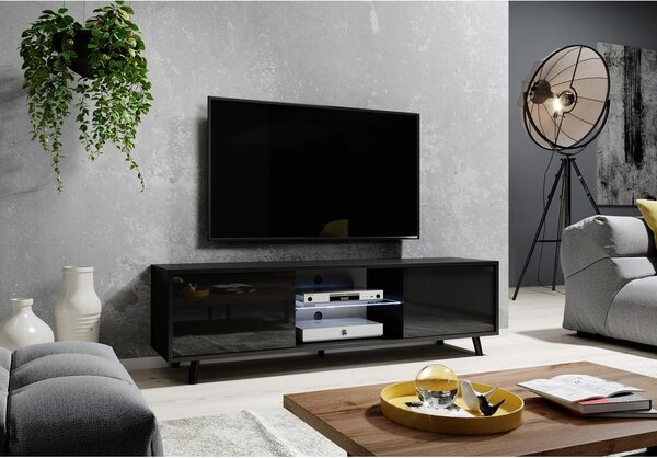 TV skříňka/stolek Leiros (s osvětlením) (černá)