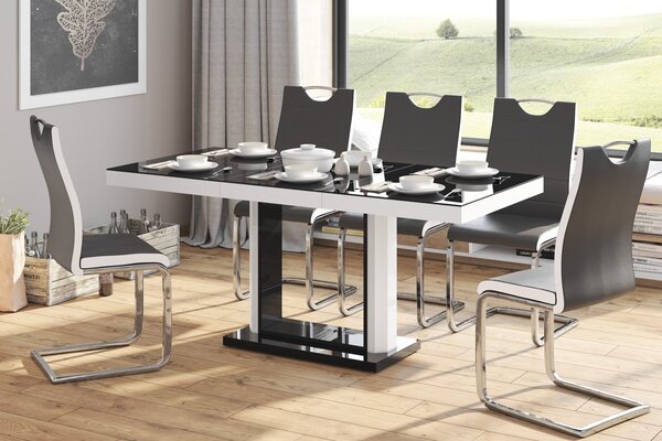 AURIS černobílý MAT - Luxusní jídelní stůl v délce 120-168cm