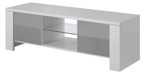ATILA Televizní stolek bílý mat + šedý lesk
