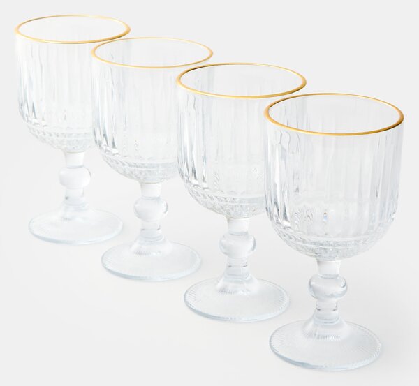 Sinsay - Sada rýhovaných sklenic se zlatým okrajem 4 pack - clear