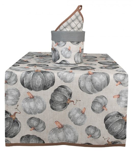 Šedo-béžový bavlněný ubrus / běhoun na stůl s dýněmi Country Style Pumpkin – 50x140 cm