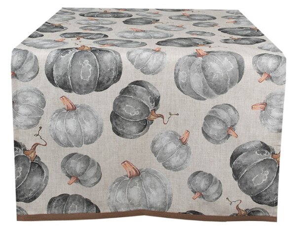 Šedo-béžový bavlněný ubrus / běhoun na stůl s dýněmi Country Style Pumpkin – 50x140 cm