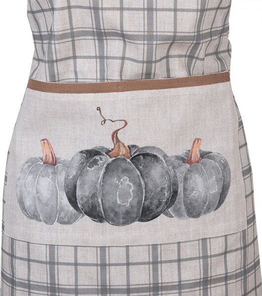 Šedo-béžová kostkovaná kuchyňská zástěra s dýněmi Country Style Pumpkin – 70x85 cm
