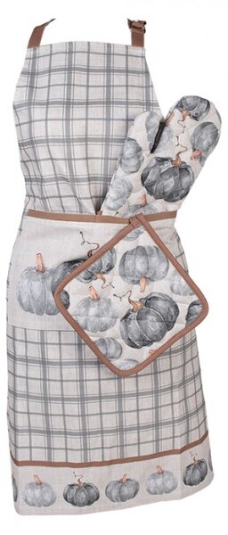 Šedo-béžová kostkovaná kuchyňská zástěra s dýněmi Country Style Pumpkin – 70x85 cm