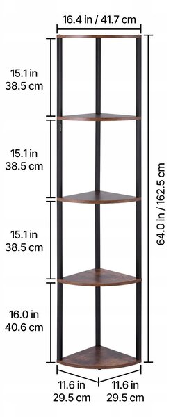 Regál Vevor 29,5 cm x 162,5 cm x 29,5 cm Dub hnědý