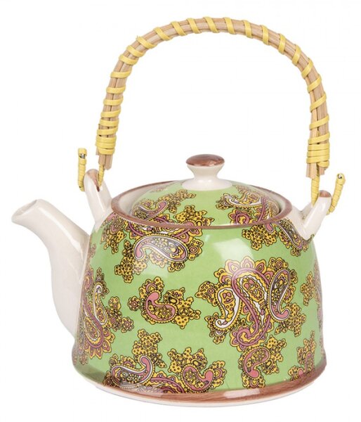 Porcelánová konvička na čaj se sítkem se zeleným kašmírovým motivem – 800 ml
