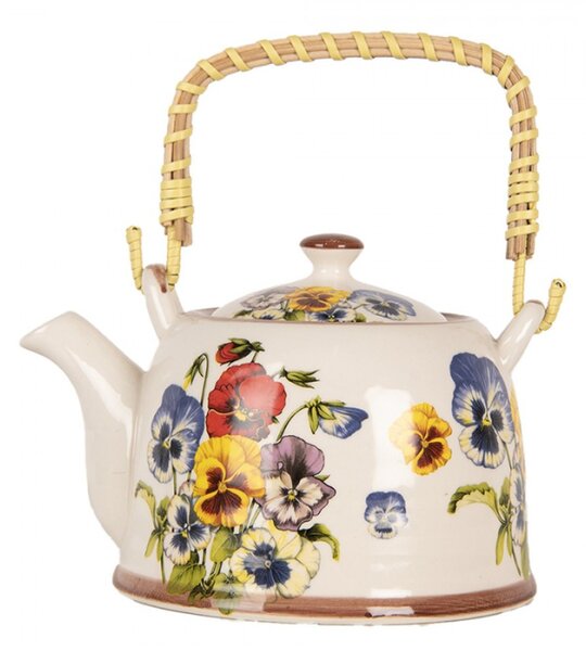 Porcelánová konvička na čaj se sítkem s motivem barevné macešky – 800 ml