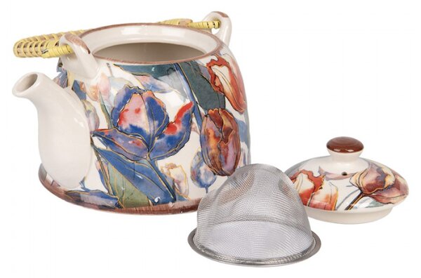 Porcelánová konvička na čaj se sítkem s akvarelovým motivem – 800 ml