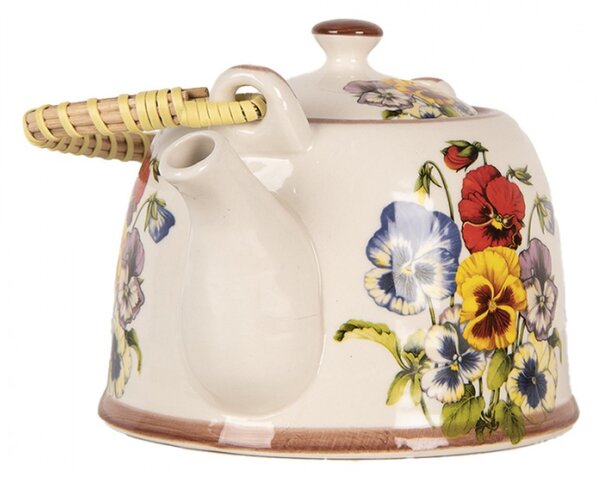 Porcelánová konvička na čaj se sítkem s motivem barevné macešky – 800 ml