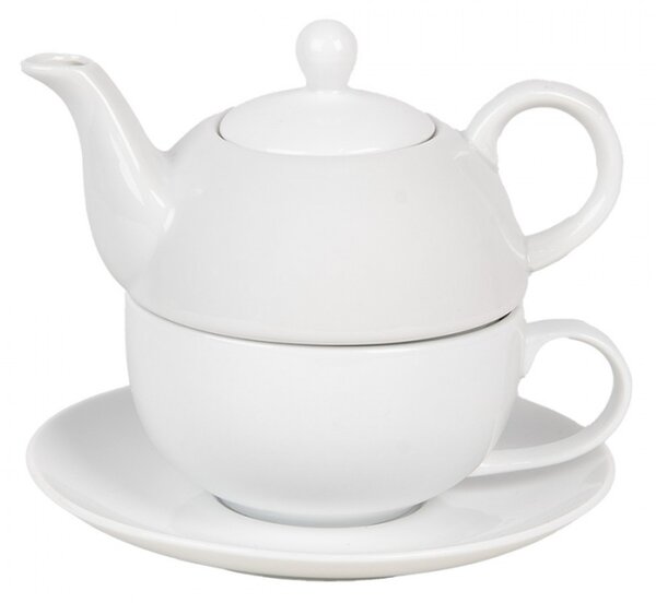 Bílý keramický Tea For One (šálek na čaj s konvičkou) – 350 ml