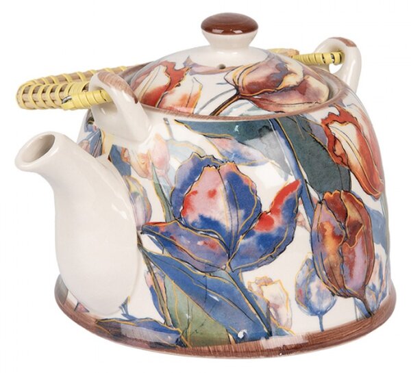Porcelánová konvička na čaj se sítkem s akvarelovým motivem – 800 ml