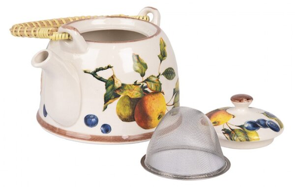 Porcelánová konvička na čaj se sítkem s motivem větviček s ovocem – 800 ml