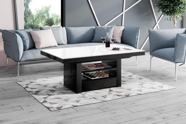 Konferenční stolek Amalfi Lux bíločerný vysoký lesk. Výškové i podélné nastavení