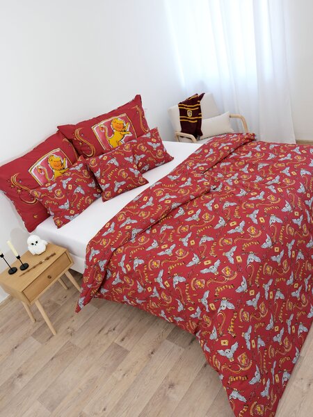 MK Lůžkoviny Bavlněné povlečení Renforcé - Nebelvír tmavě červené 140 × 200 cm, 70 x 90 cm