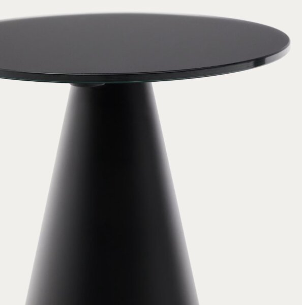 Matně černý skleněný kulatý odkládací stolek Kave Home Wilshire 30 cm