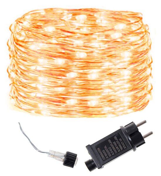 LED řetěz Nano - 30m, 300LED, 8 funkcí, IP44, teplá bílá